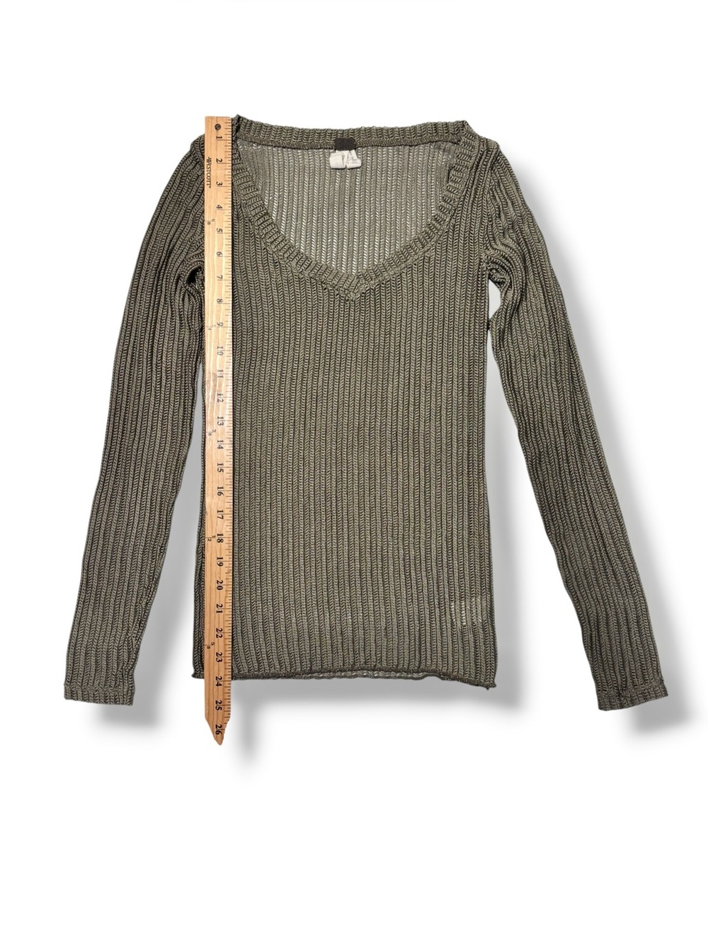 WE THE FREE Olive Green Wide Ribbed Stretch Knit Layering Top Size Small - Picture 6 of 11